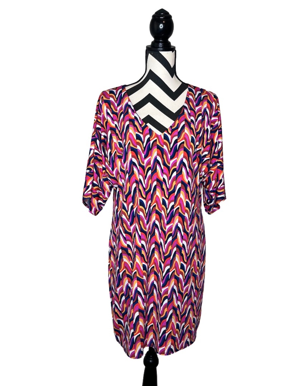 Trina Turk Griffin Sz 10 V-Nevk Colorful Cocktail Career Sheath Dress